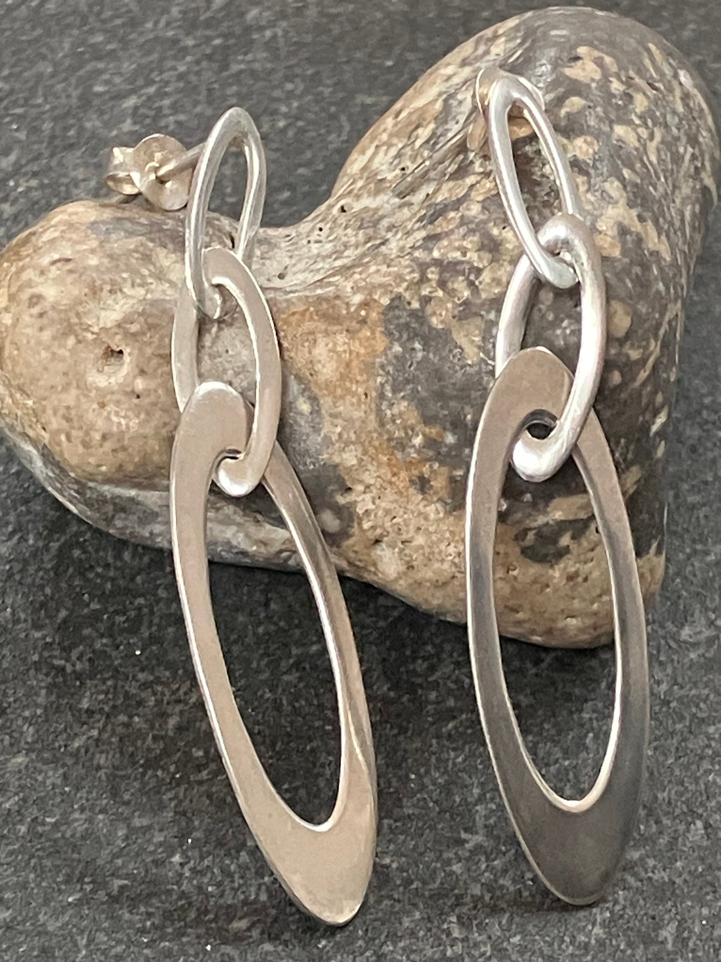 Vintage sterling silver oval loop earrings.