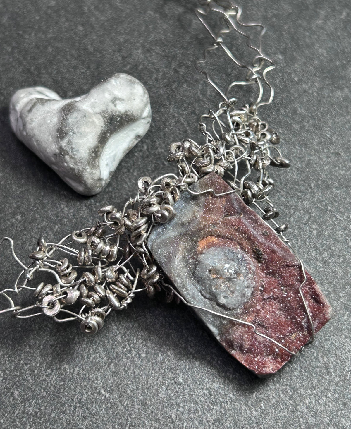 One-of-a-Kind Sculptural Sterling Silver & Ferruginous Quartz Necklace.