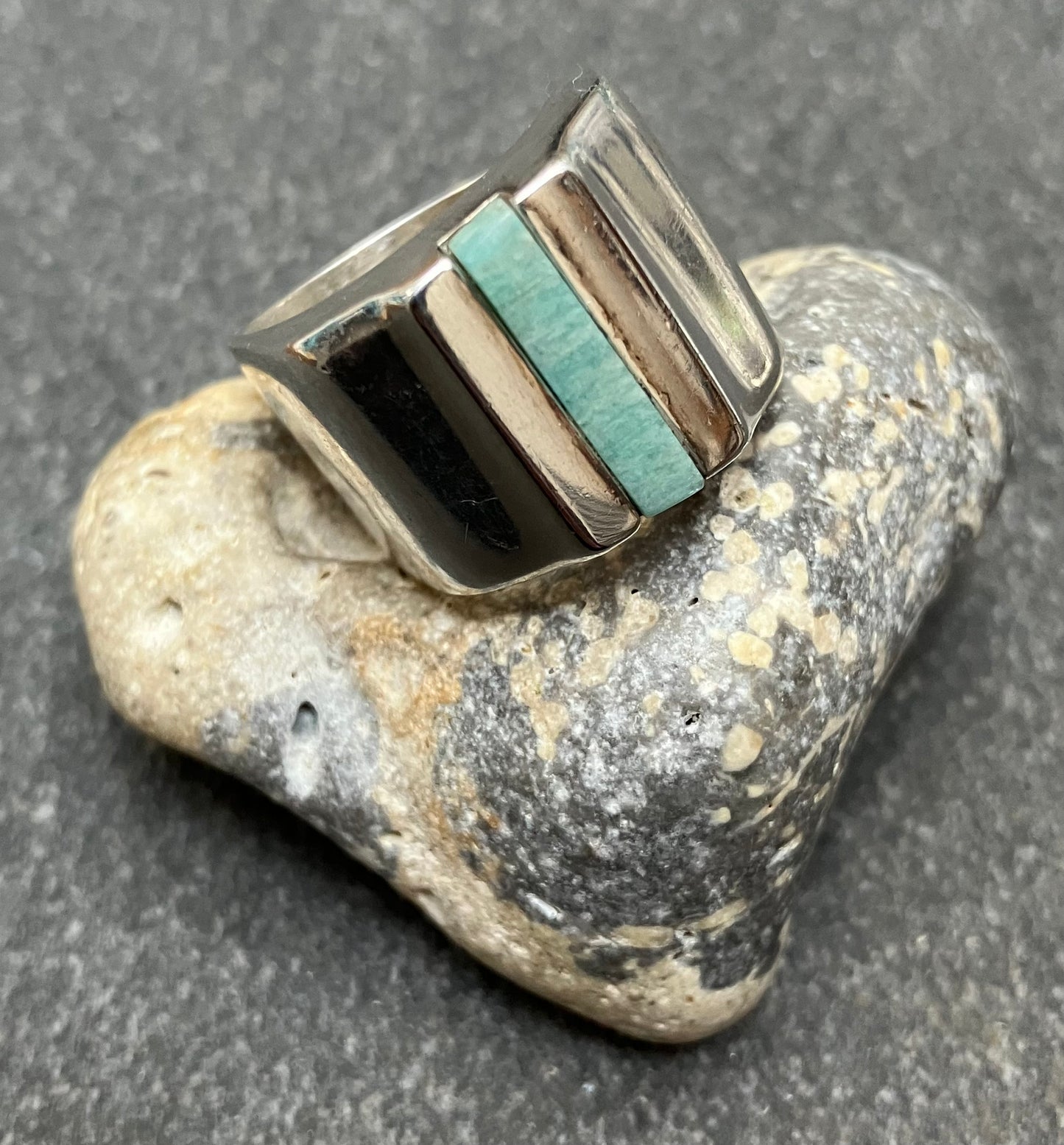 Vintage sterling silver and amazonite stone ring.