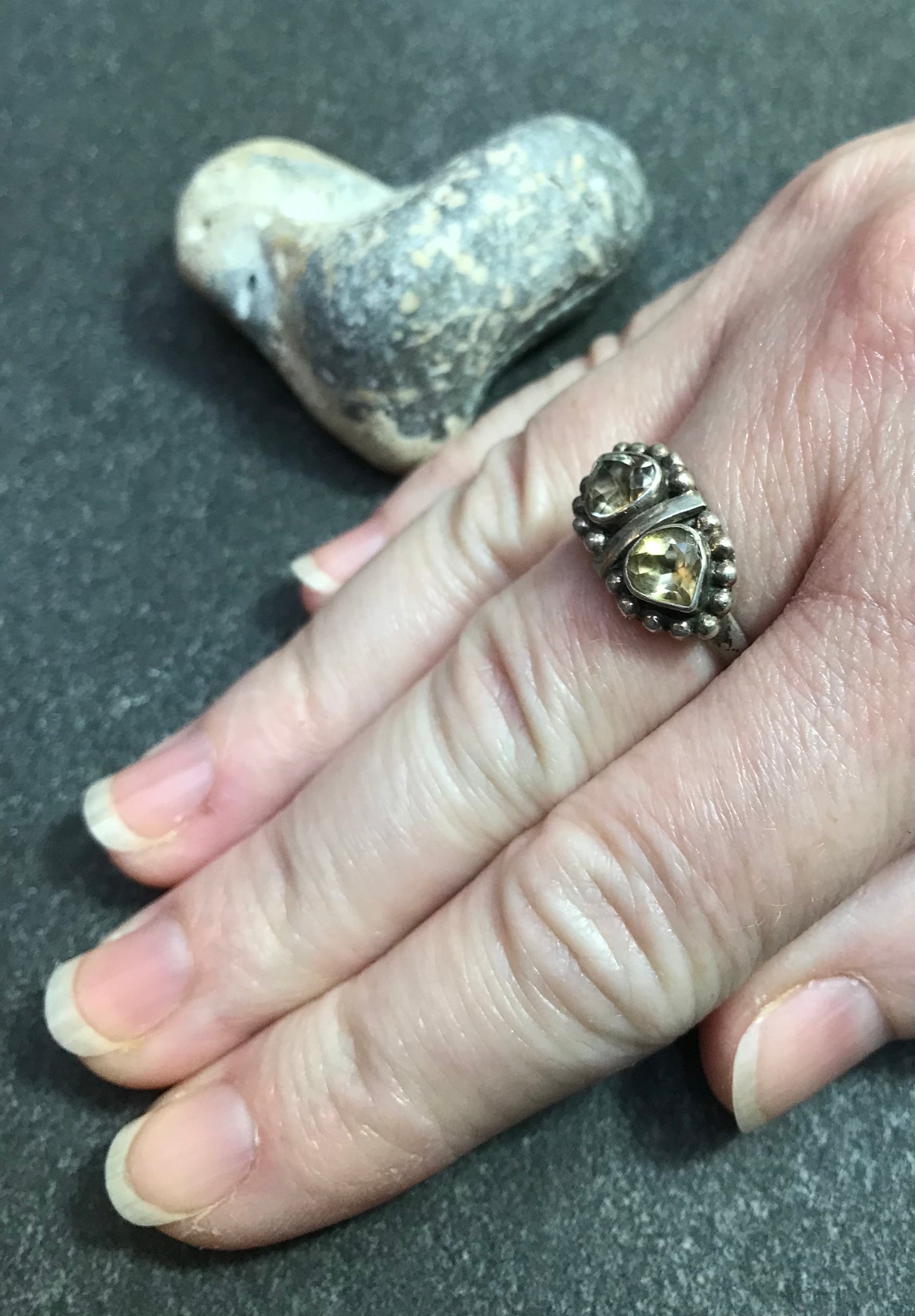 Delicate vintage sterling silver and citrine ring.