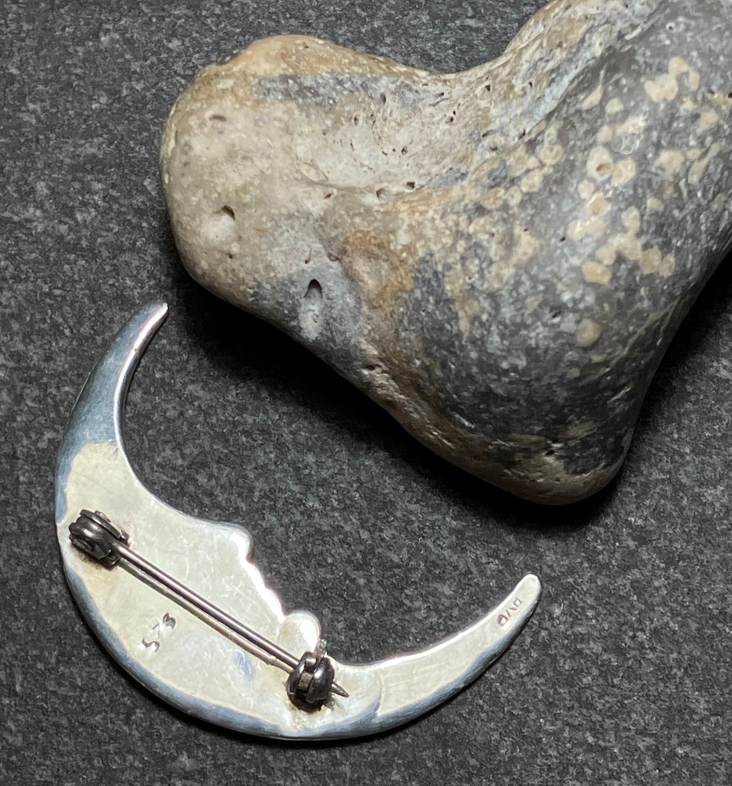 Vintage sterling silver moon brooch