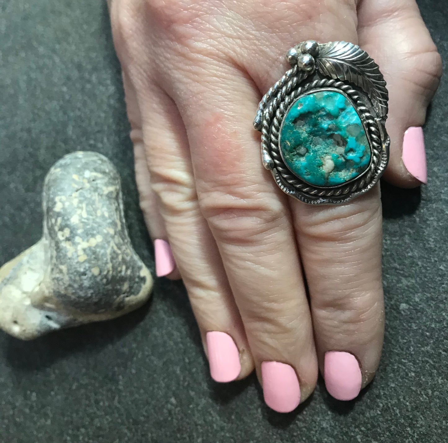 Vintage Native American sterling silver and turquoise statement ring.