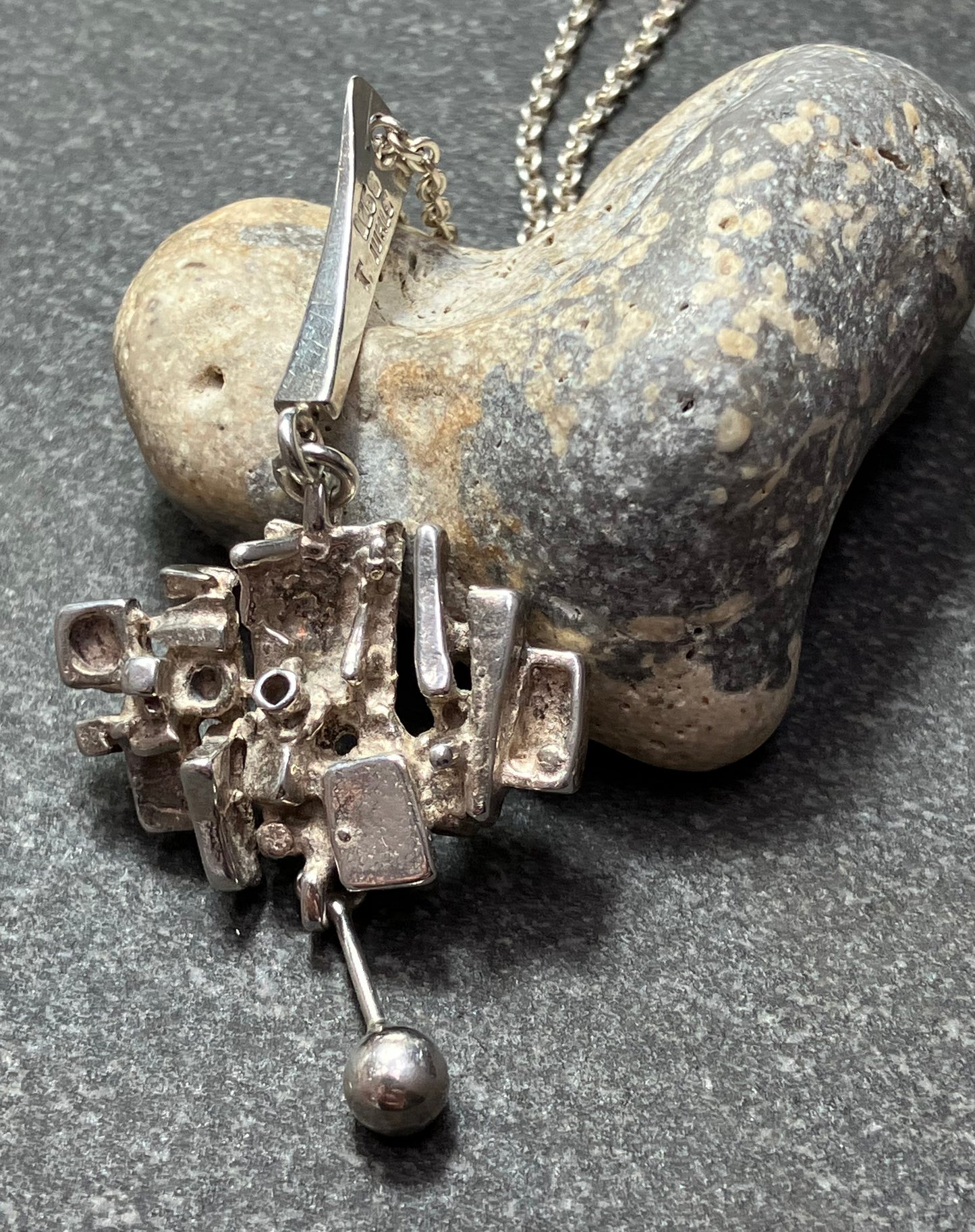 Absolutely stunning vintage brutalist pendant with orginal chain by Regine Juhls.