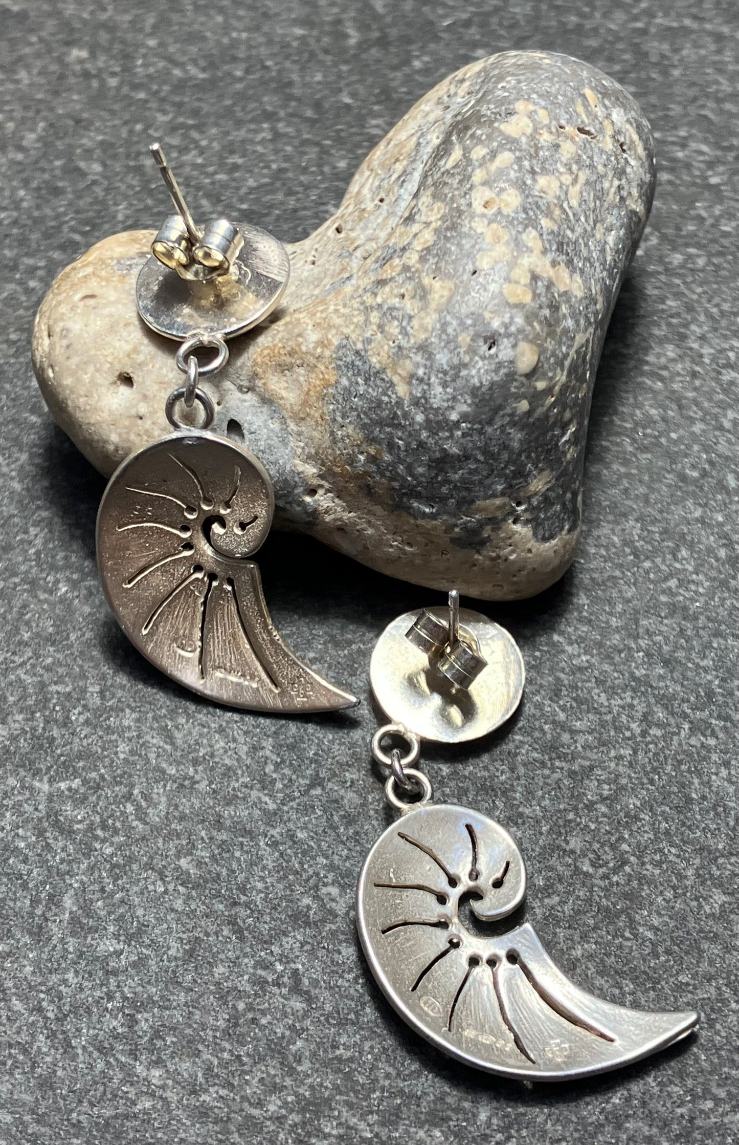 Super sterling silver artisan sand dollar and shell earrings. 2000