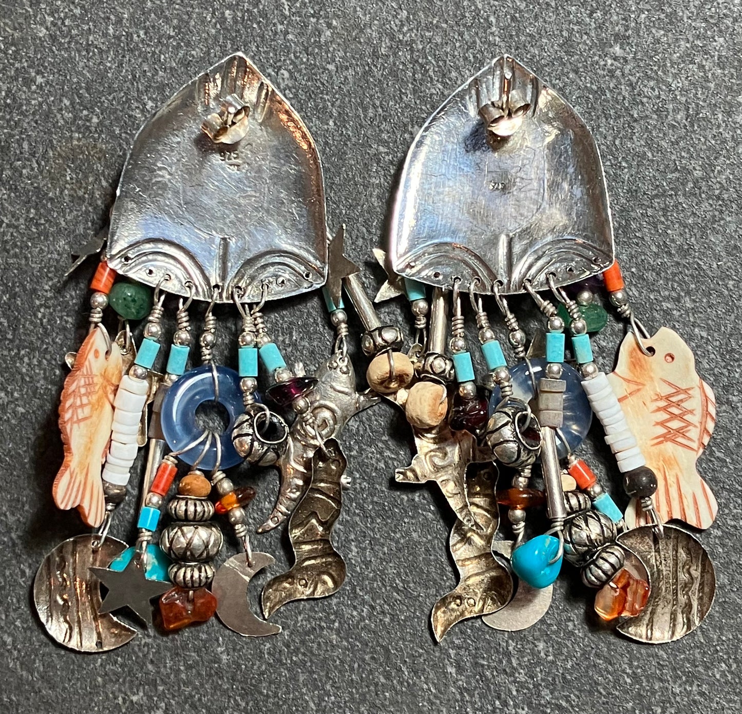 Spectacular statement vintage sterling silver earrings.