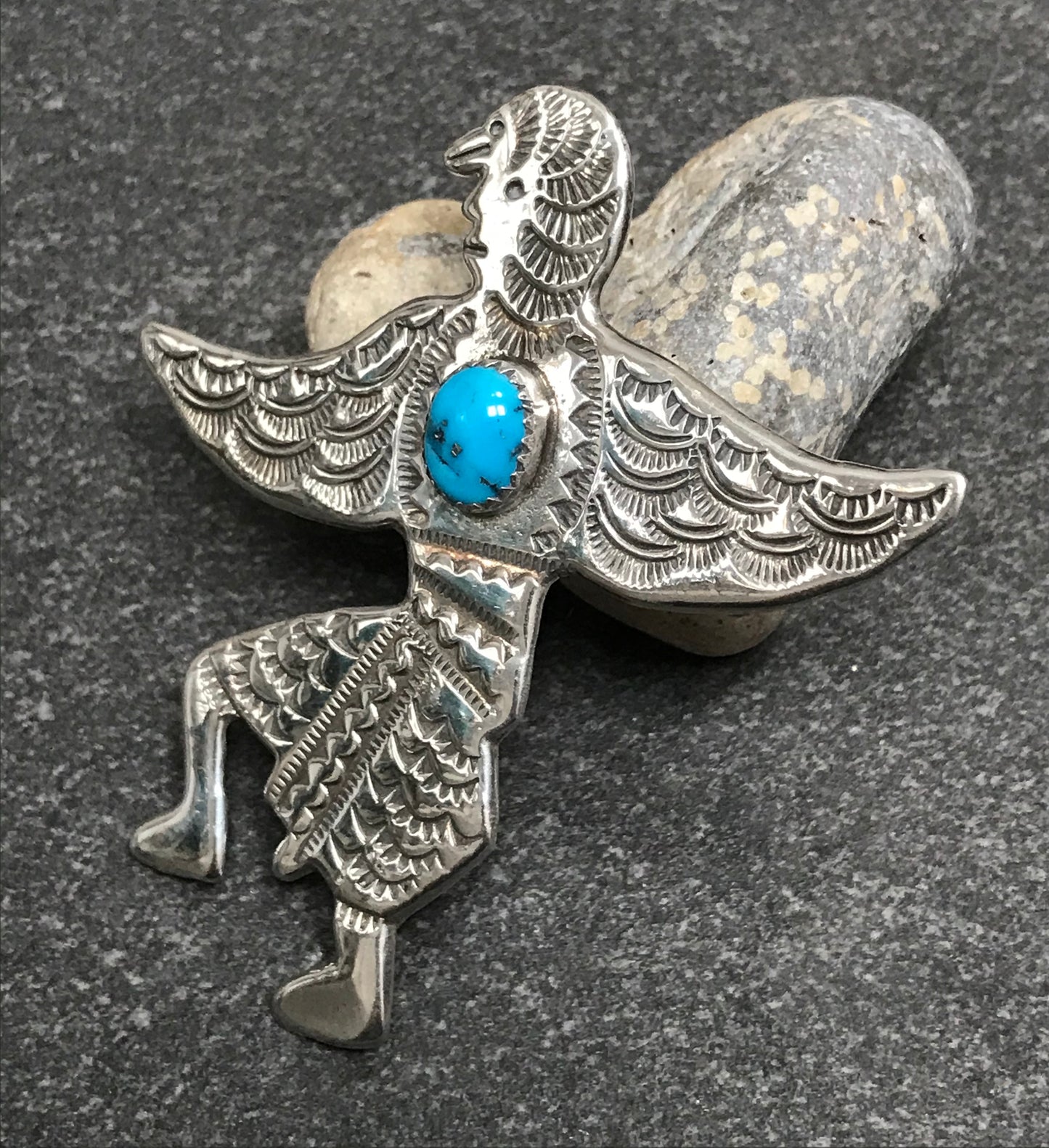 Statement vintage sterling silver Zuni tribal dancer. ‘Free as a bird’