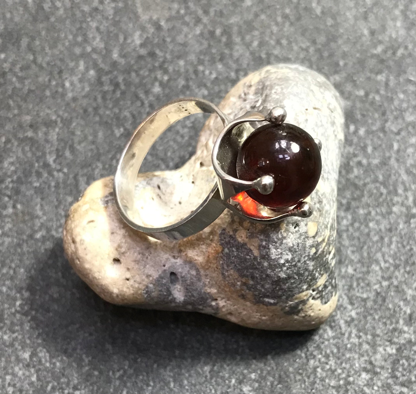 Amazing Danish vintage sterling silver and Amber sphere ring.