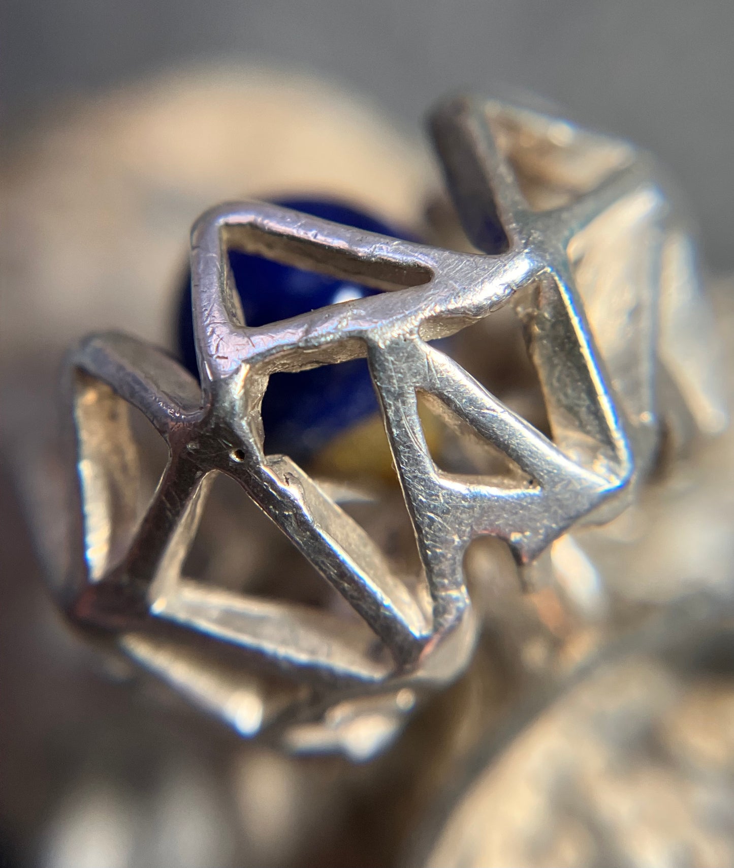 Absolutely amazing geometric and lapis sphere ring. 1971-1972