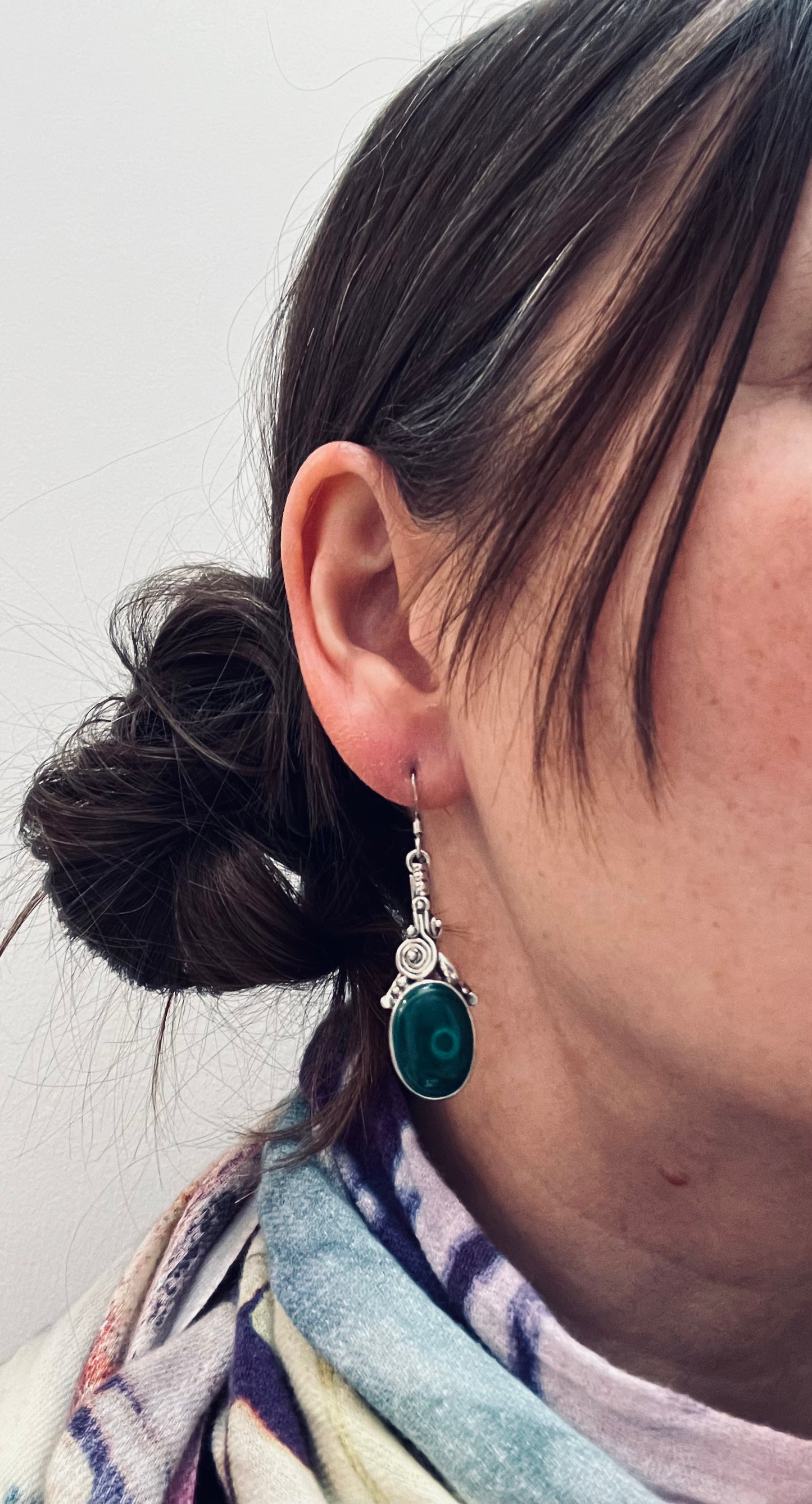 Vintage sterling silver and malachite earrings.