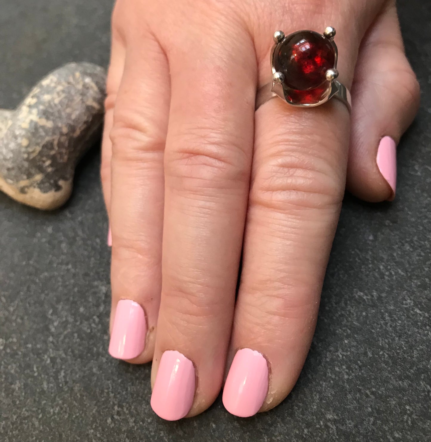 Amazing Danish vintage sterling silver and Amber sphere ring.