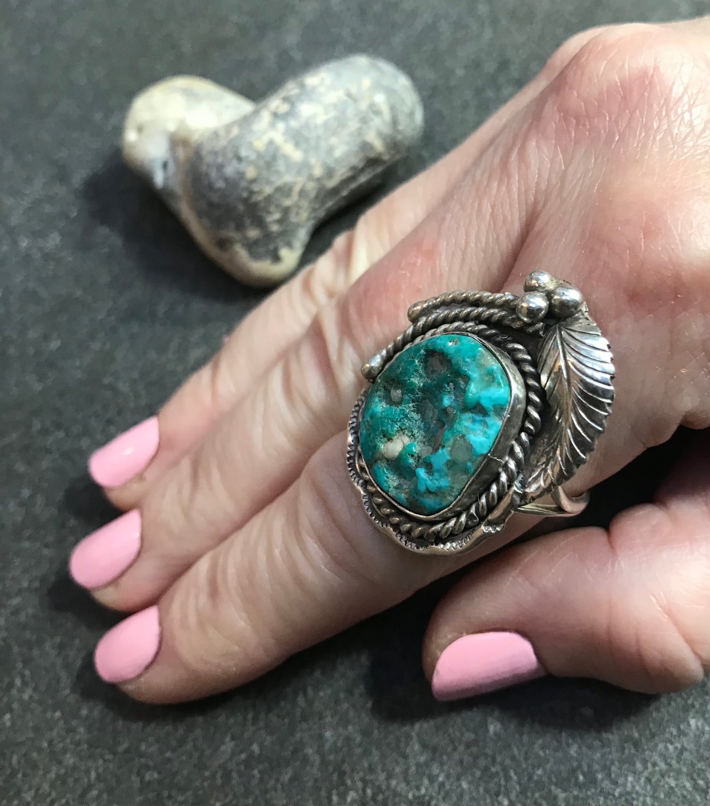 Vintage Native American sterling silver and turquoise statement ring.