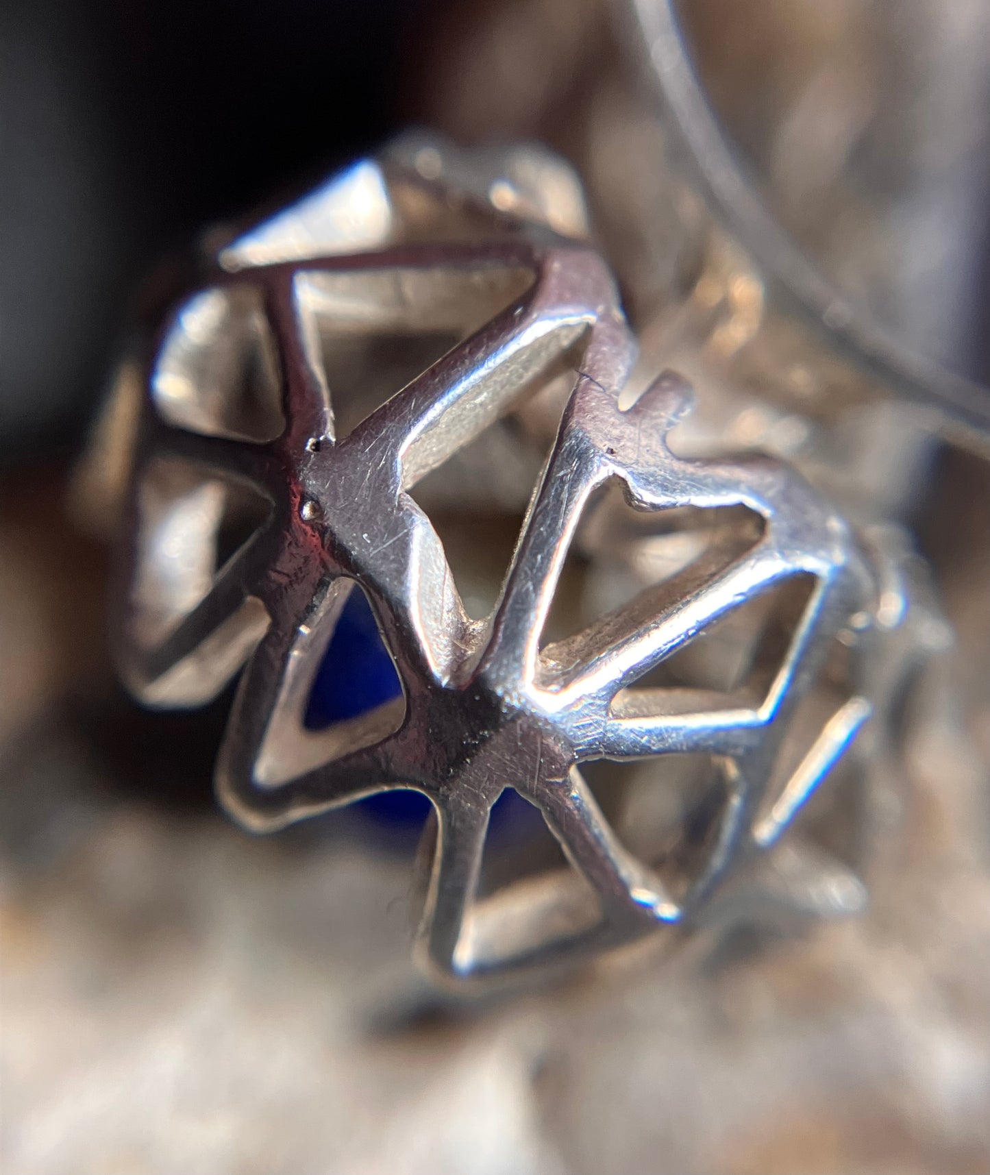 Absolutely amazing geometric and lapis sphere ring. 1971-1972