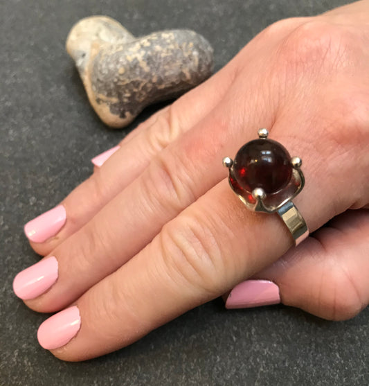 Amazing Danish vintage sterling silver and Amber sphere ring.