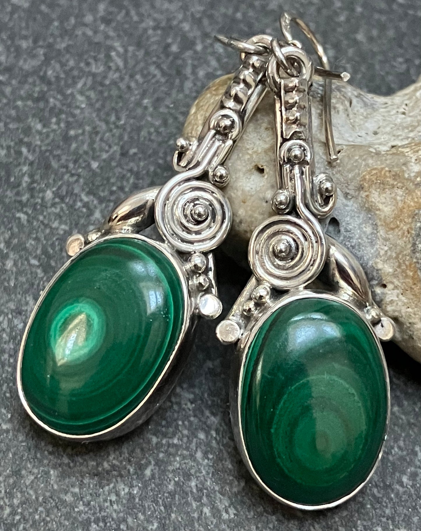 Vintage sterling silver and malachite earrings.