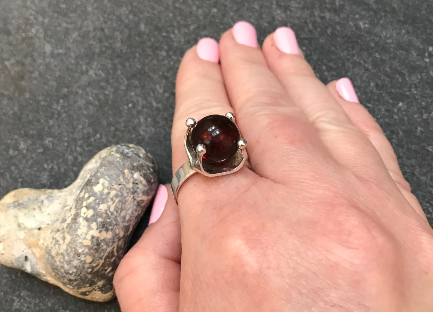 Amazing Danish vintage sterling silver and Amber sphere ring.