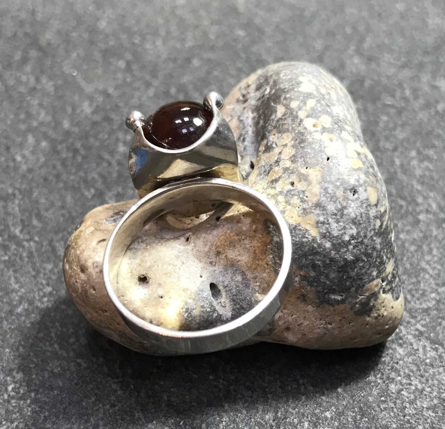 Amazing Danish vintage sterling silver and Amber sphere ring.