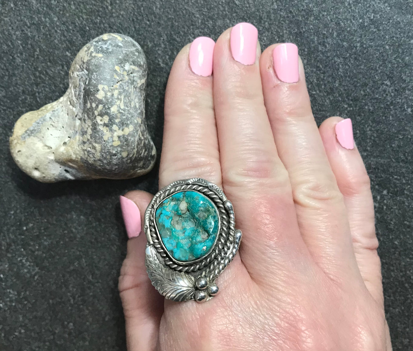 Vintage Native American sterling silver and turquoise statement ring.