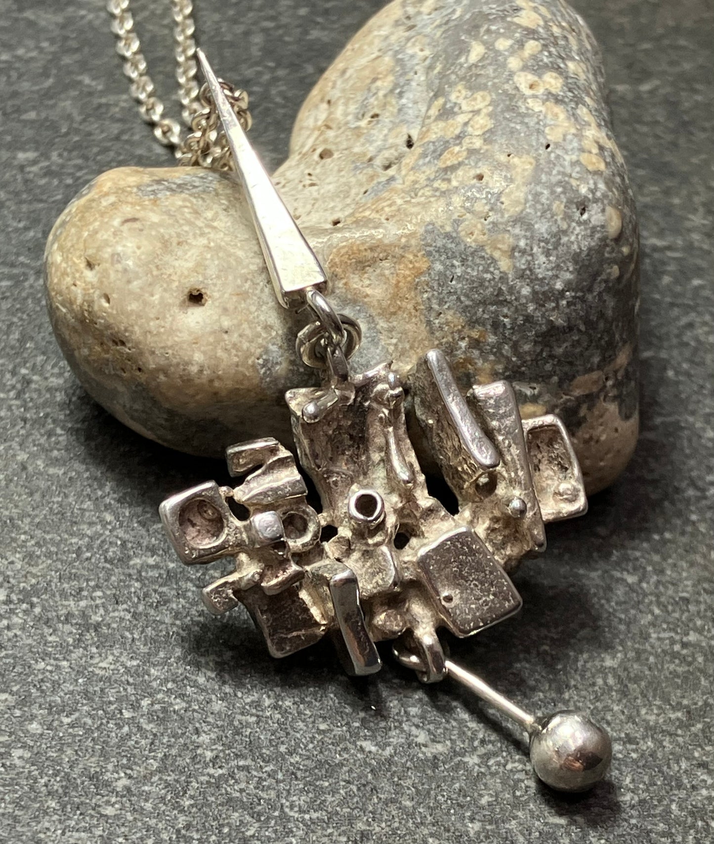 Absolutely stunning vintage brutalist pendant with orginal chain by Regine Juhls.