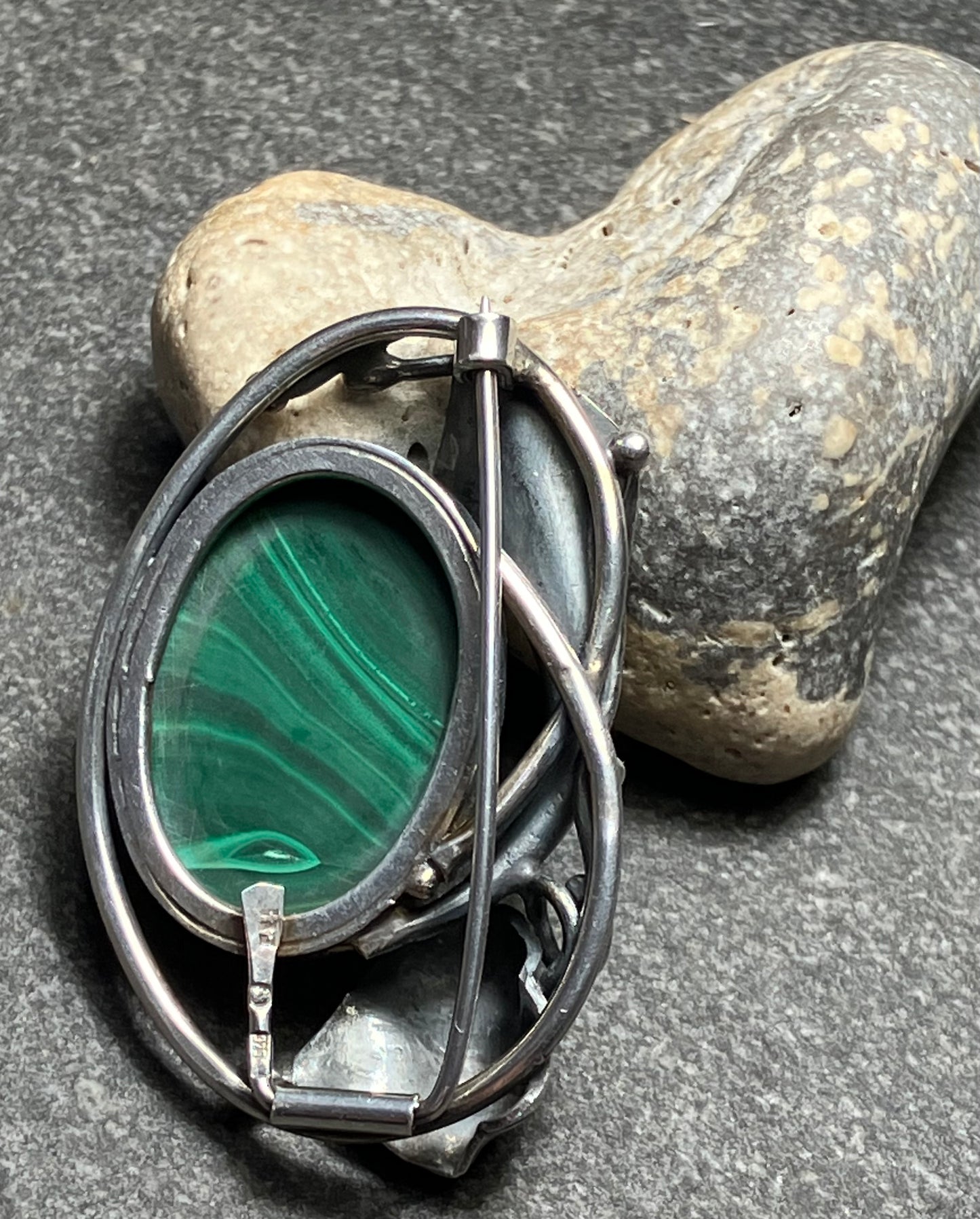 Beautiful vintage sterling silver and malachite brooch.