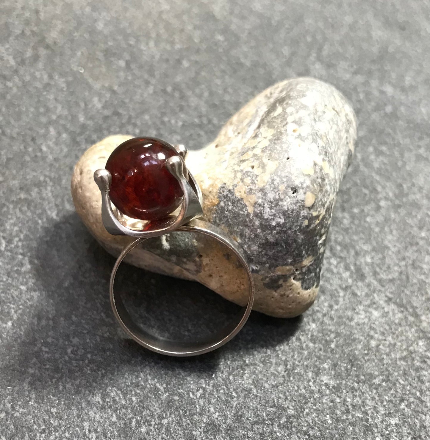 Amazing Danish vintage sterling silver and Amber sphere ring.