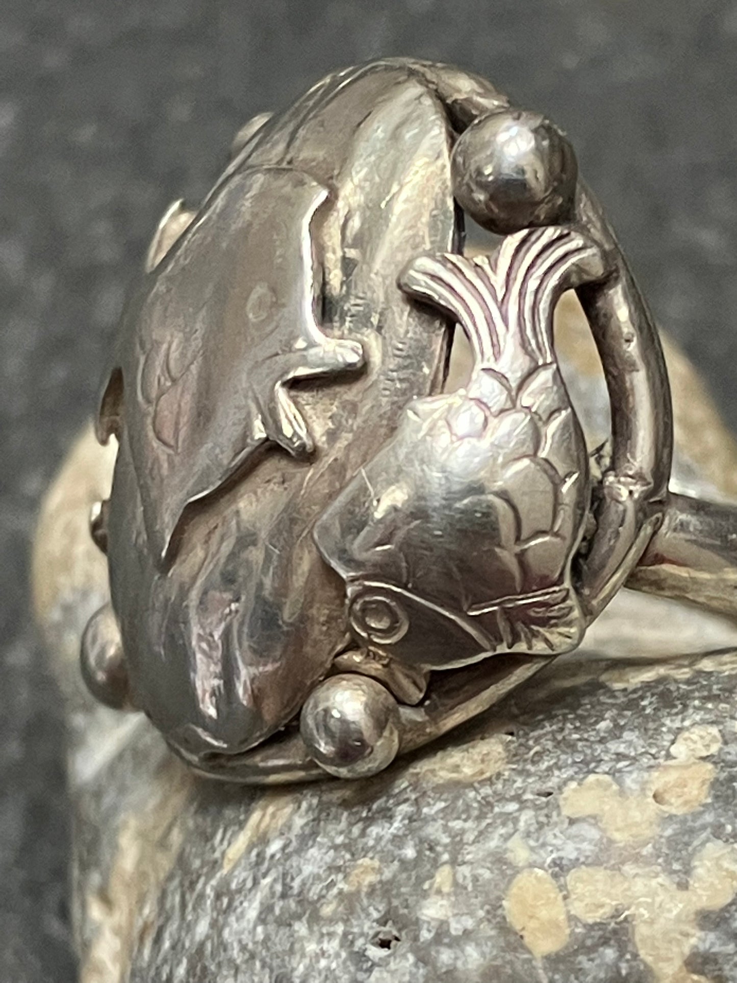 Vintage Laurits Jensen fish ring (Copenhagen, Denmark).