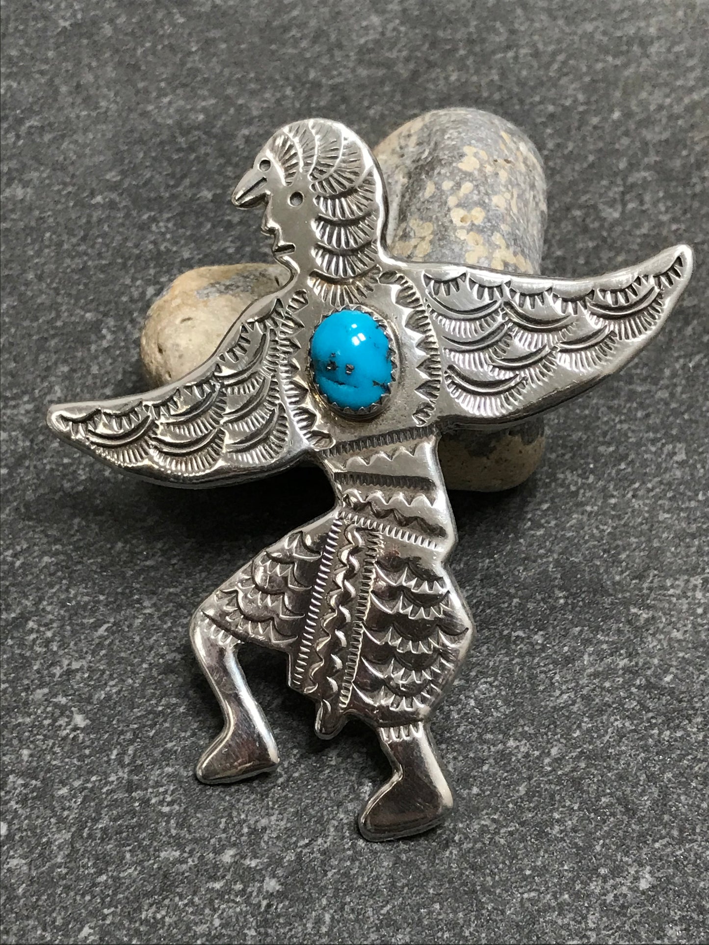 Statement vintage sterling silver Zuni tribal dancer. ‘Free as a bird’