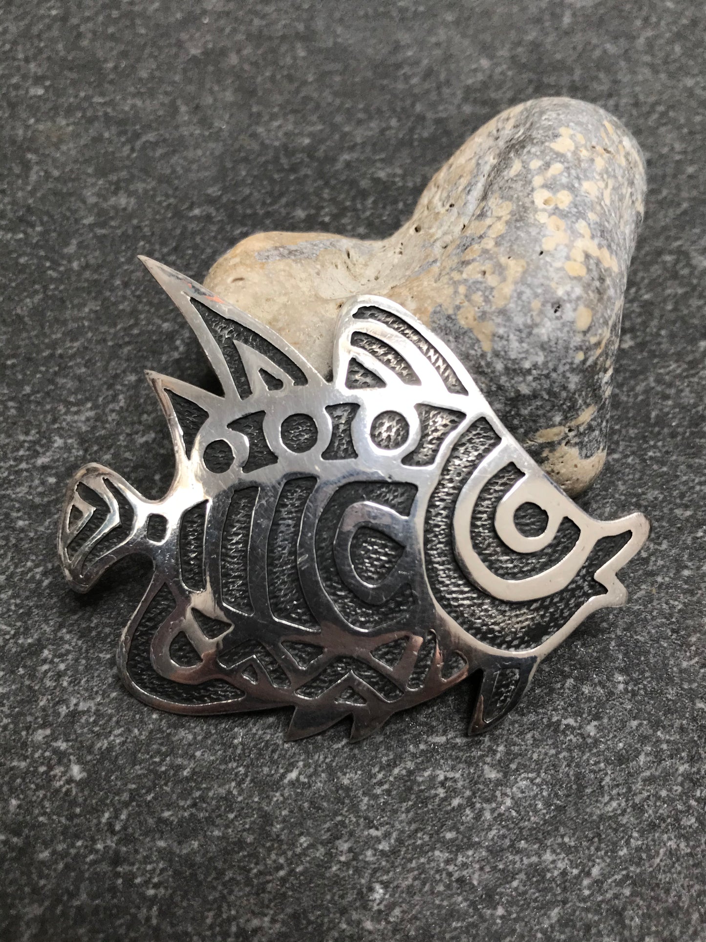 Fabulous sterling silver fish brooch.