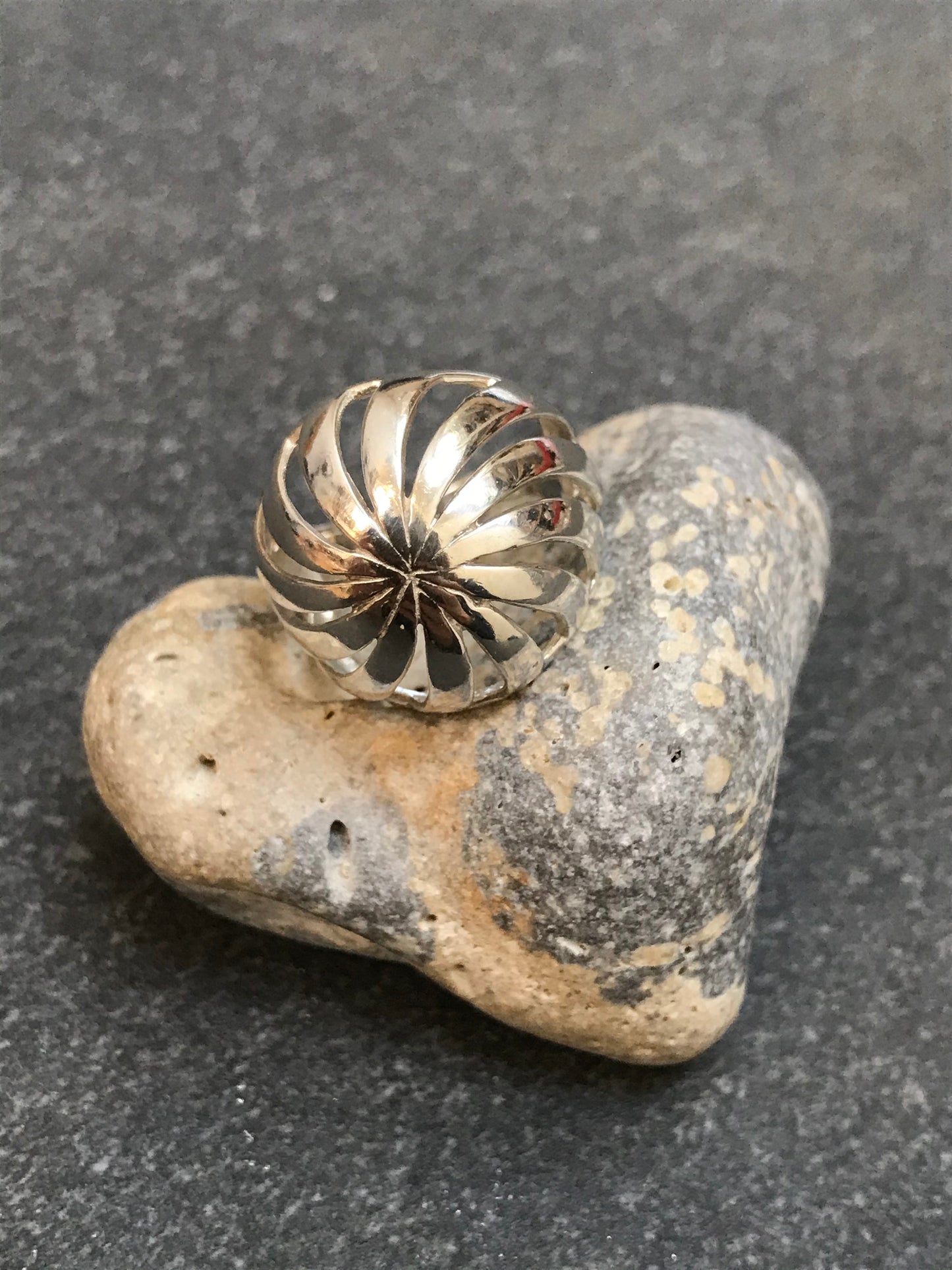 Vintage sterling silver spiral sun ray ring.