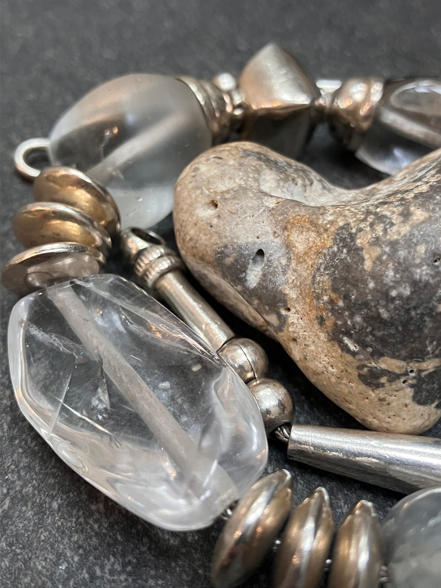 Spectacular statement Tibetan vintage sterling silver and natural rock crystal necklace.