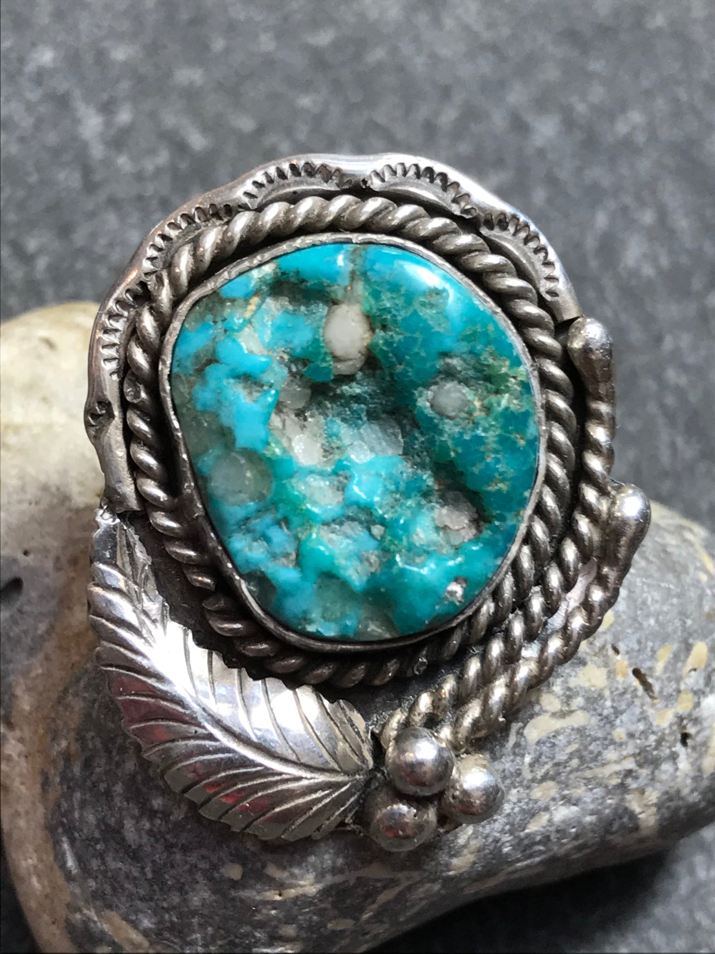 Vintage Native American sterling silver and turquoise statement ring.