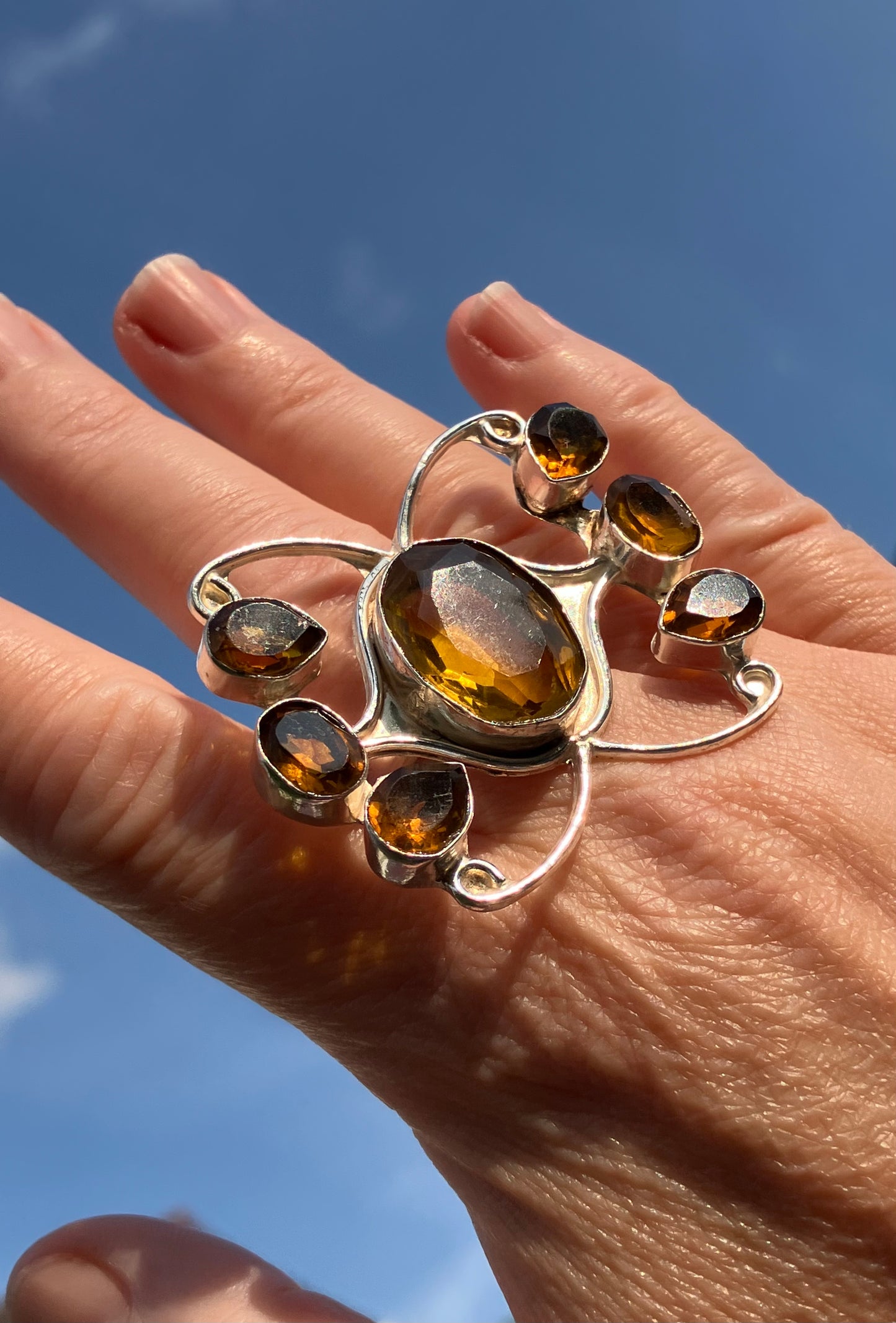 Artisan vintage butterfly ring with  citrine