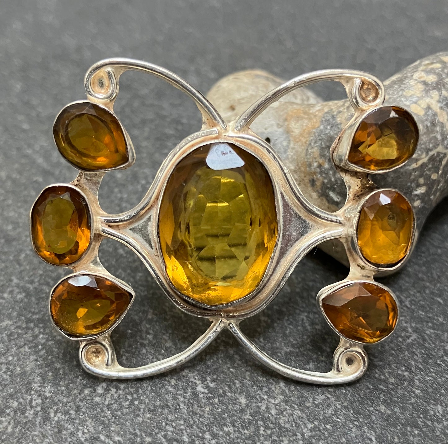 Artisan vintage butterfly ring with  citrine