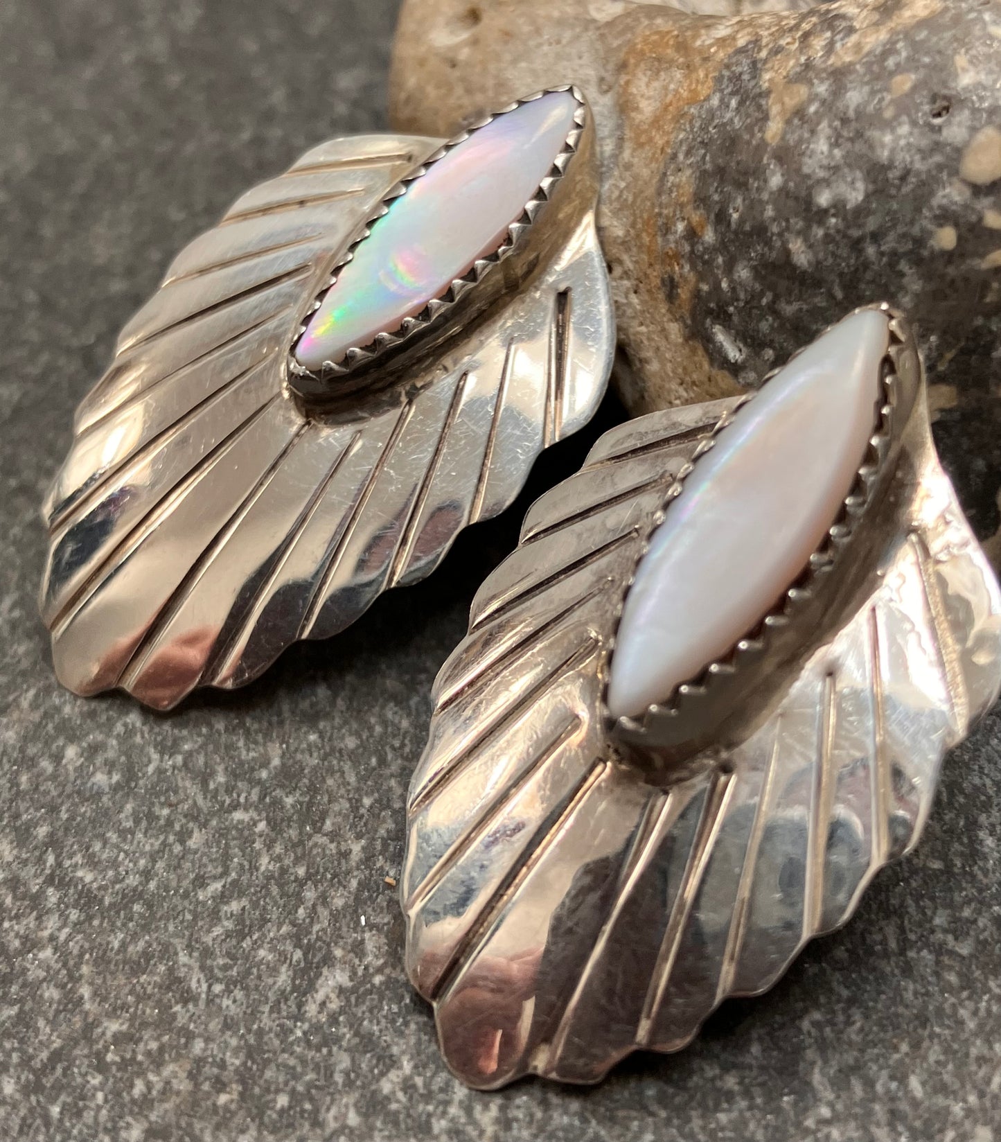 Vintage sterling silver Native American and mother of pearl earrings