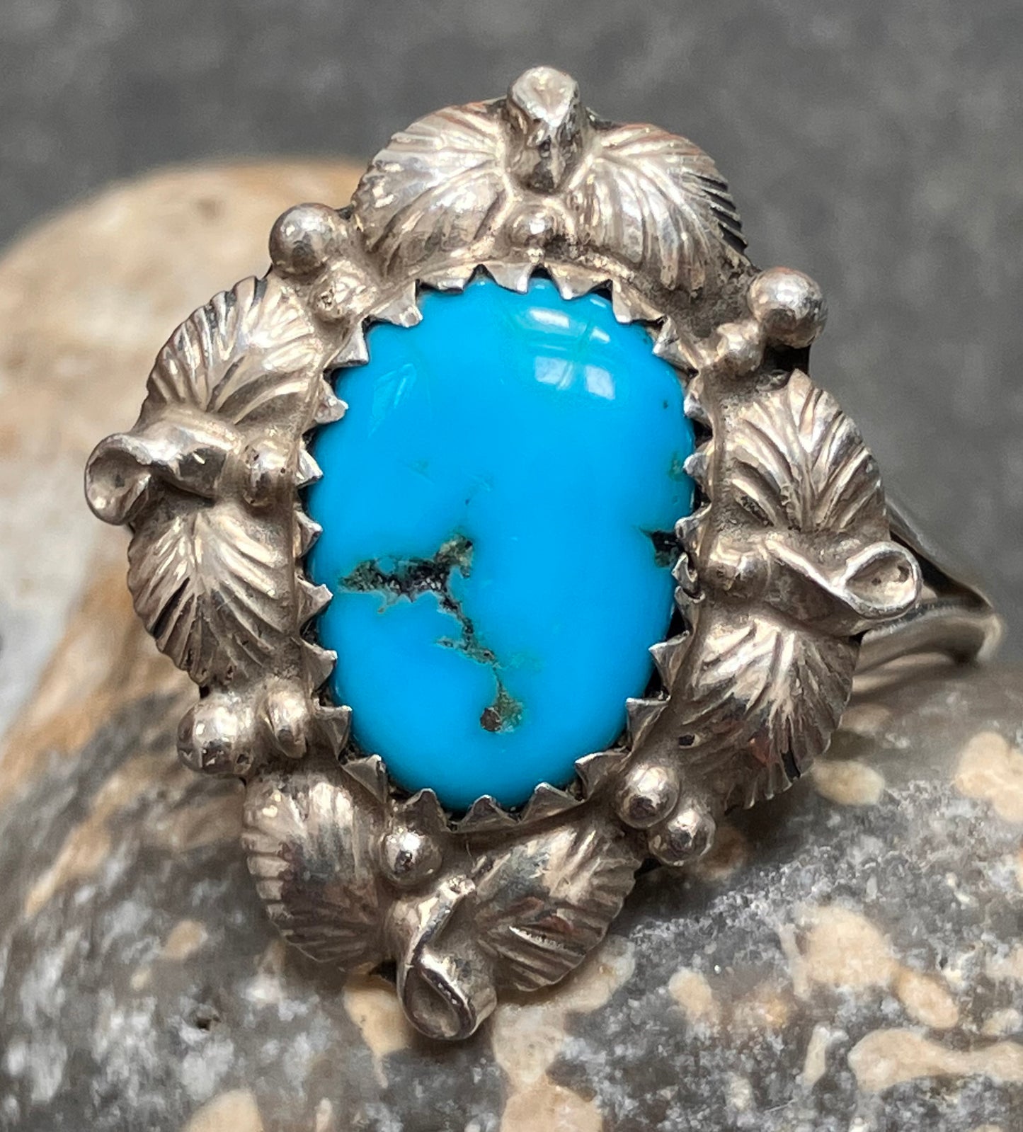 Delicate vintage sterling silver turquoise ring