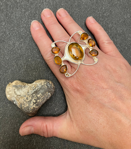 Artisan vintage butterfly ring with  citrine