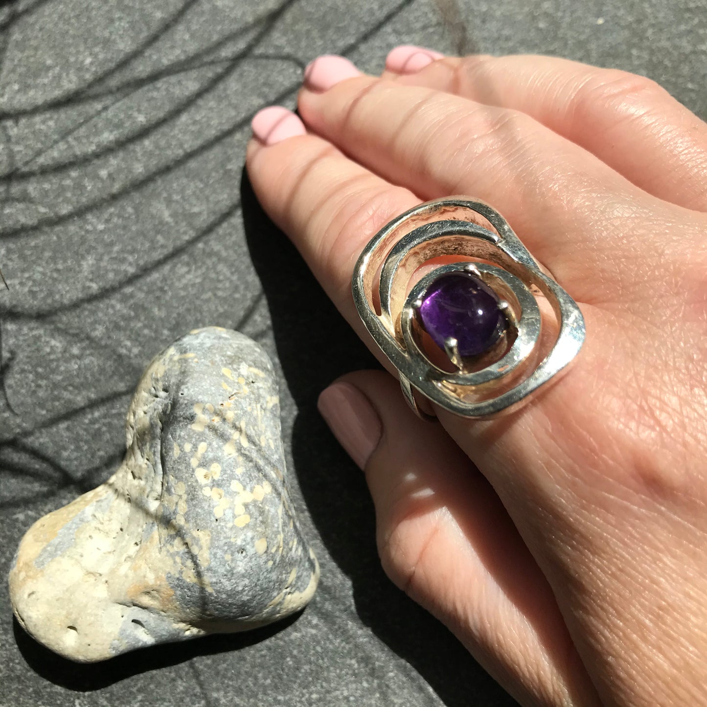 Fabulous Gunnar Thorvald Ekberg Danish sterling silver and Amethyst ring