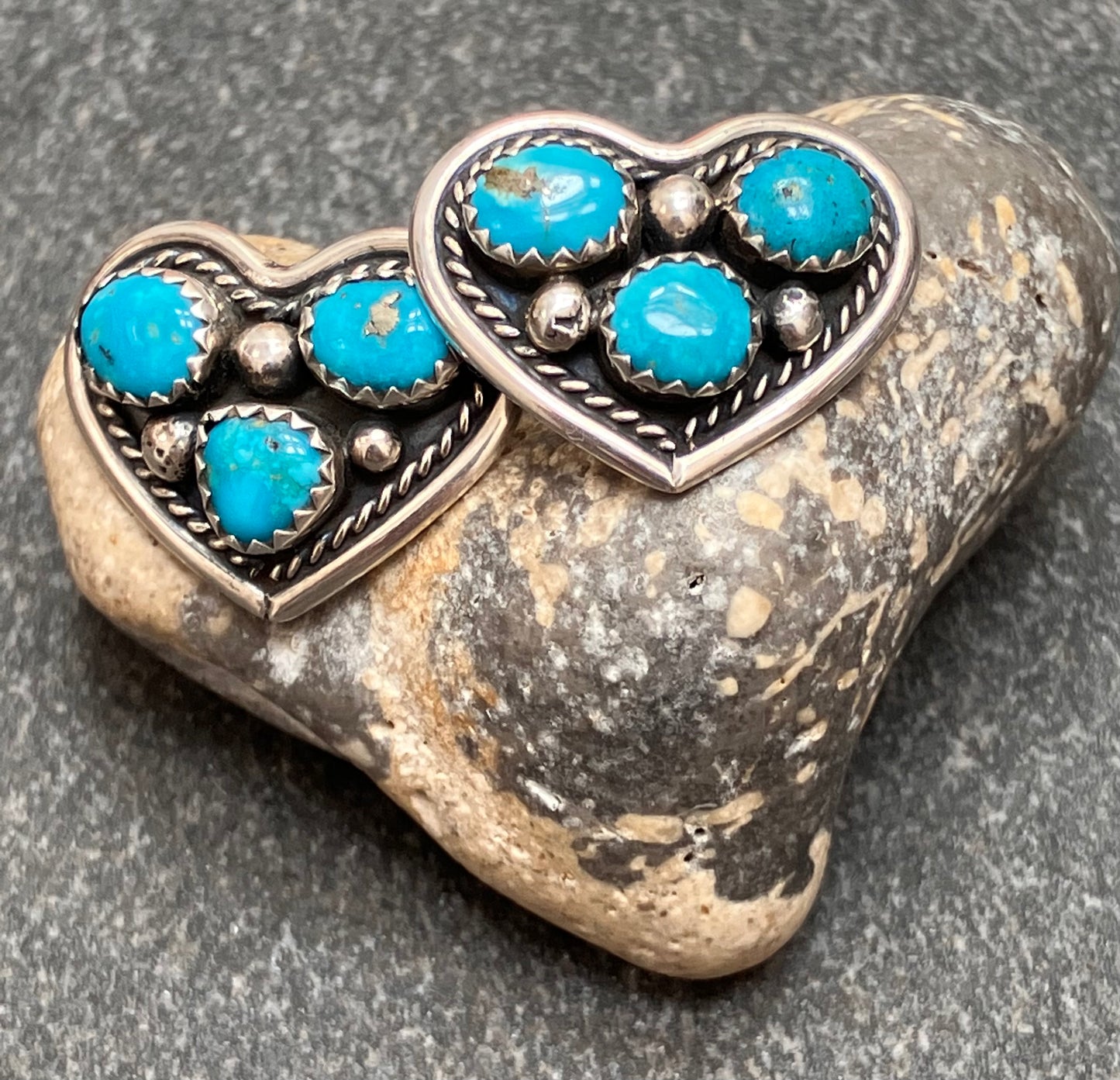 Vintage sterling Native American Zuni heart earrings