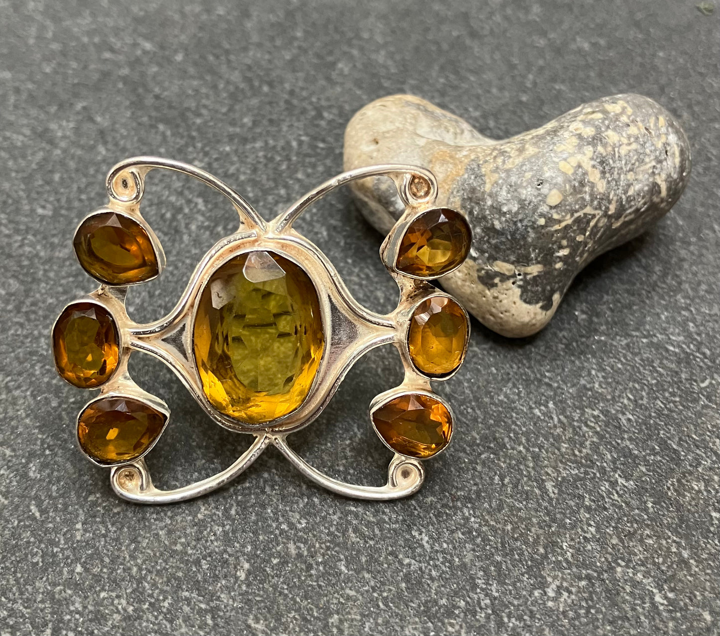 Artisan vintage butterfly ring with  citrine