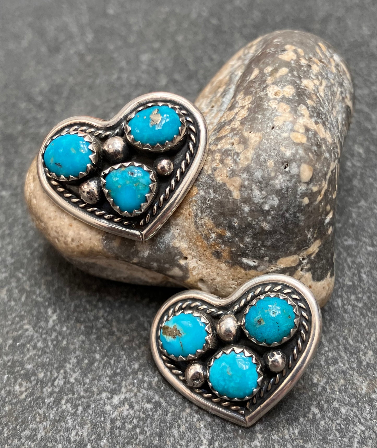 Vintage sterling Native American Zuni heart earrings