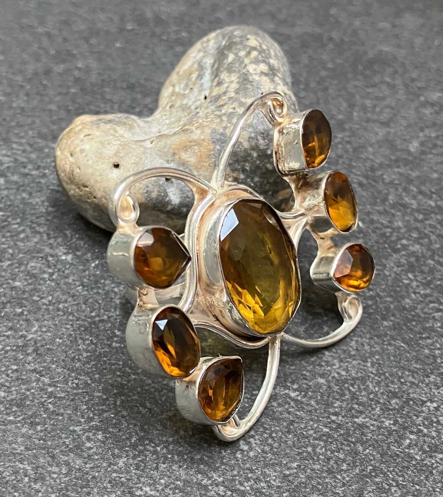 Artisan vintage butterfly ring with  citrine