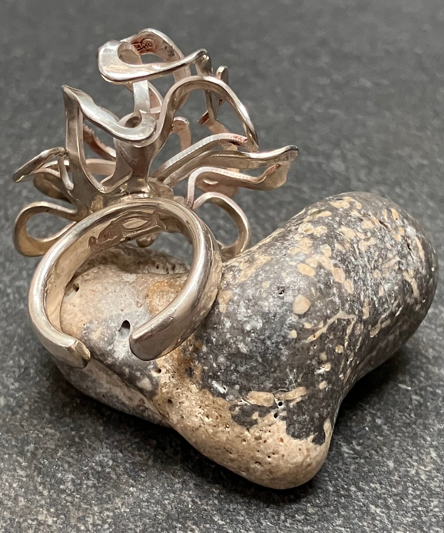 Sculptural vintage sterling silver handmade artisan ring