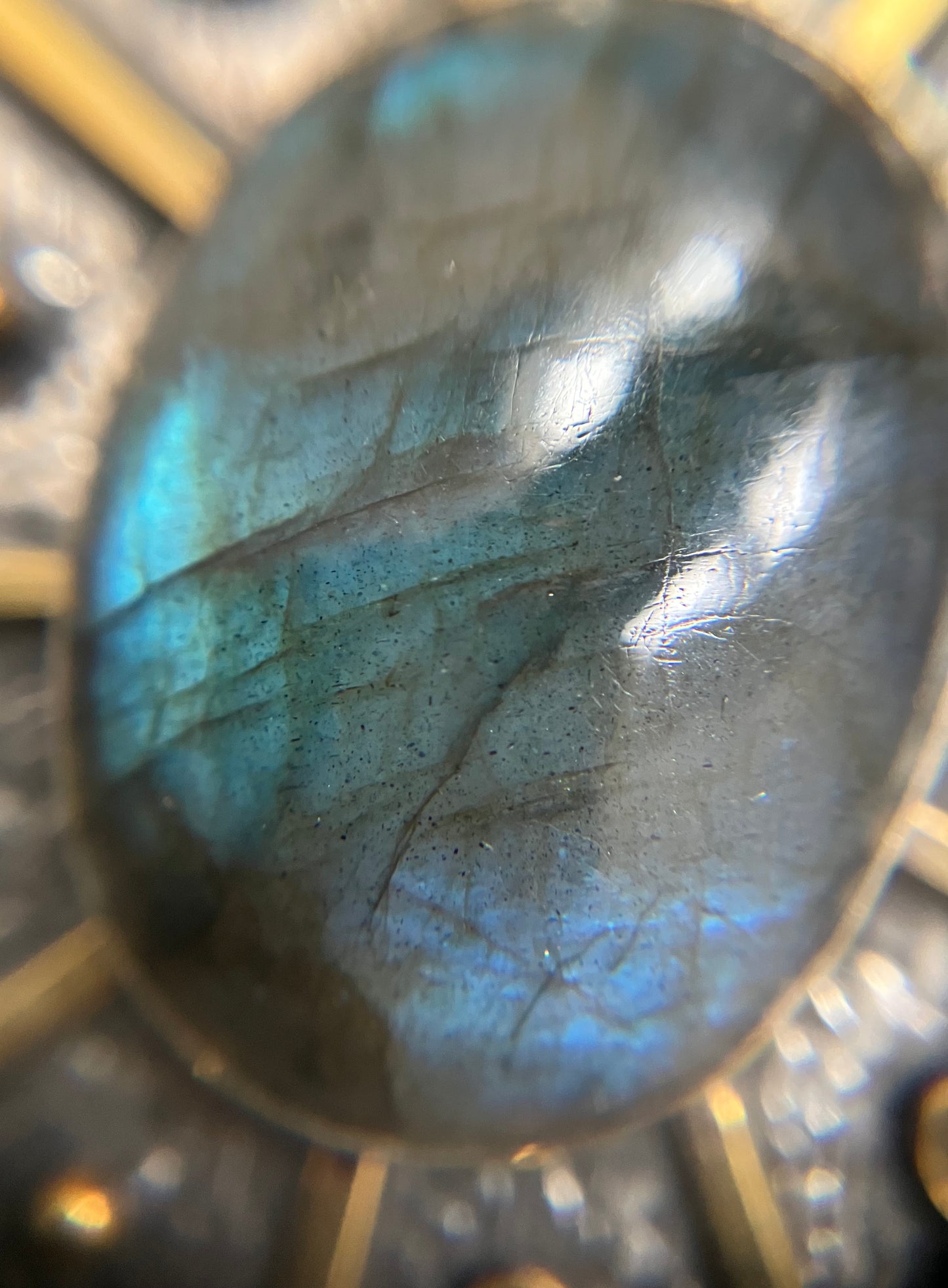 Artisan sun pendant with Labradorite cabochon.