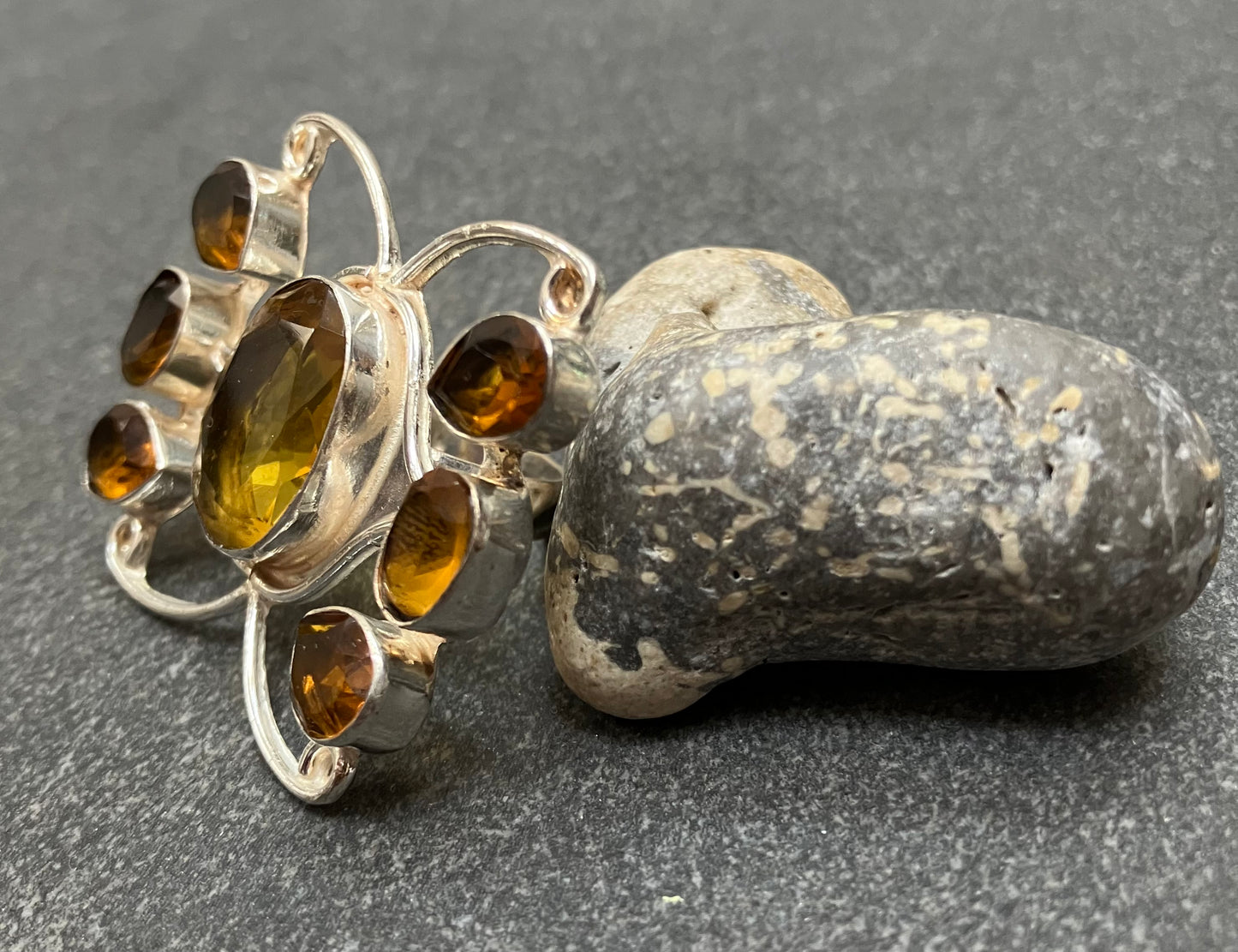 Artisan vintage butterfly ring with  citrine